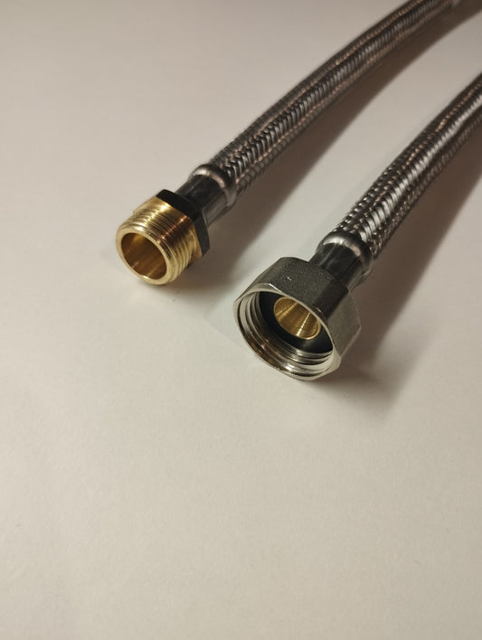 Flexschlauch DN8 G3/8" IG (mit Dichtung) x 1/2" AG mit Edelstahlumflechtung