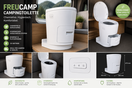 FREUCAMP Elektrische Verschweißtoilette mit Akku – Komfortabel, hygienisch und chemiefrei
