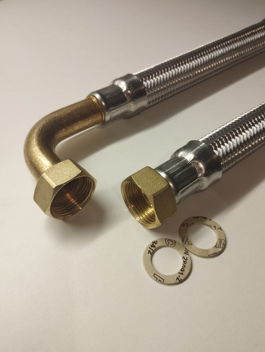 Flexschlauch DN19 3/4" IG x 3/4" IG 90° Bogen mit Edelstahlumflechtung