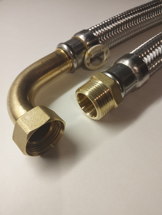 Flexschlauch DN25 1" AG x 1" IG 90° Bogen mit Edelstahlumflechtung